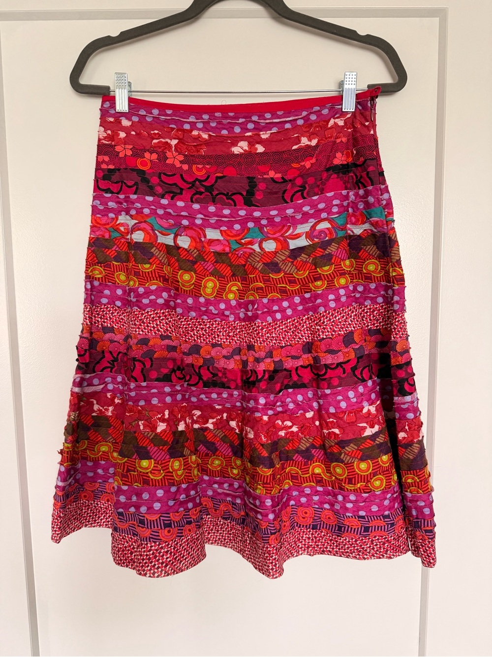 Bold Pink & Red Patterned A-Line Skirt by